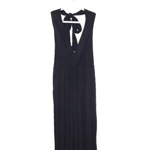 UNE PIECE NEW Halter Wide Leg Jumpsuit Plunge V-Neck Pockets Black Women's 10